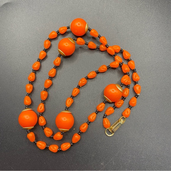 Vintage HONG KONG Orange Acrylic Beads Necklace 24” - Picture 1 of 5
